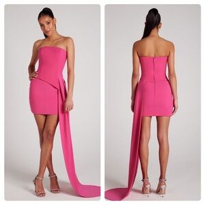 Nadine Merabi Hot Pink Faye Boned Top w/ Floor Length Drape - XS